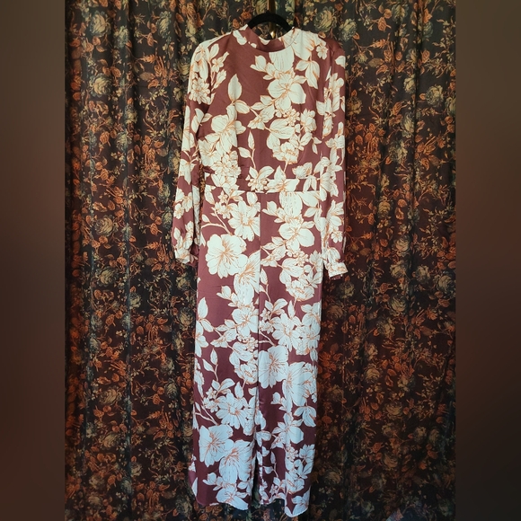 Forever 21 Jumpsuit, Size L, Floral Burgundy Satin Jumpsuit, Large - Picture 3 of 8